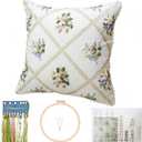 FONNUY Crewel Ribbon Embroidery Kit, Floral Pillow Covers, DIY Pillowcase Kits for Audlt Beginners, 18 x 18'' (White)