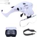 YOCTOSUN LED Head Magnifier, Rechargeable Hands Free Headband Magnifying Glasses with 2 Led, Professional Jeweler's Loupe Light Bracket and Headband are Interchangeable