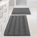 Non Slip Thick Shaggy Chenille Bathroom Rug Mat Set Extra Soft and Absorbent Striped Floor Rugs, 2 Piece, Machine-Washable, 20" x 32" Plus 17" x 24" (Grey)