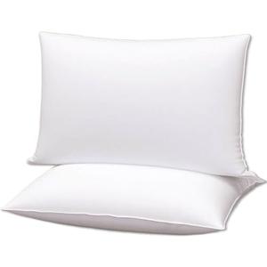 Gooeb Squishy Flat Bed Pillows King Size Set of 2 Extra Soft Thin Pillow for Stomach Sleeping Adults Kids Back Sleeper Plush Fluffy White 32x16 inches