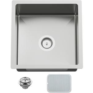 18x18 In Undermount Kitchen And Bar Sink- Stainless Steel Single Bowl Kitchen Sink Modern Drop In Bar Sink With Silicon Mat,Drain Strainer Set Compatibility With Various Kitchen & Bar Style