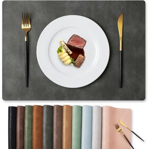 MOSAYT Vinyl Placemats Set of 8-12 X 17 Inch - Faux Leather 100% Waterproof Oil-Proof Wipeable PU Place Mats, Heat Resistant Reversible Table Mats for Kitchen, Dining, Outdoor (Dark Grey)
