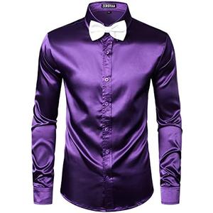 ZEROYAA Men's Luxury Shiny Silk Like Satin Button Up Dress Shirts XXL