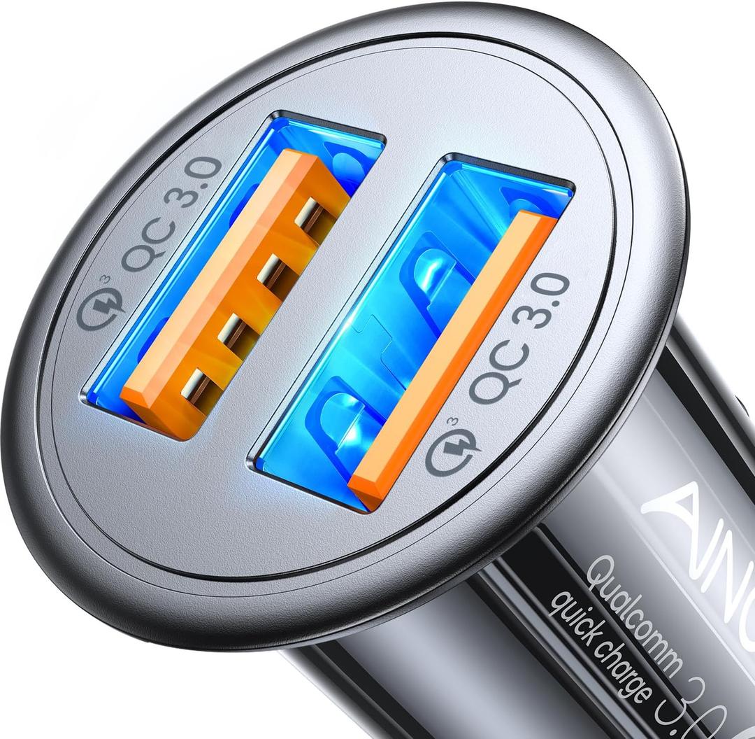 AINOPE USB Car Charger Adapter 45W, Cigarette Lighter USB Charger, Fast Car Charger for Android, [All Metal] QC 3.0 USB Adapter for iPhone 17 Pro Max 16e 16 15 14 13 12 11 Pro Samsung S26 S25 S24 S23 (Black)