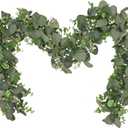 Dolicer 2 Packs 6FT Artificial Eucalyptus Garland, Faux Greenery Garland Fake Vines Hanging Silver Dollar Eucalyptus Leaves for Wedding Backdrop Arch Table Wall Party Home Decor (Grey Green With White Seed)