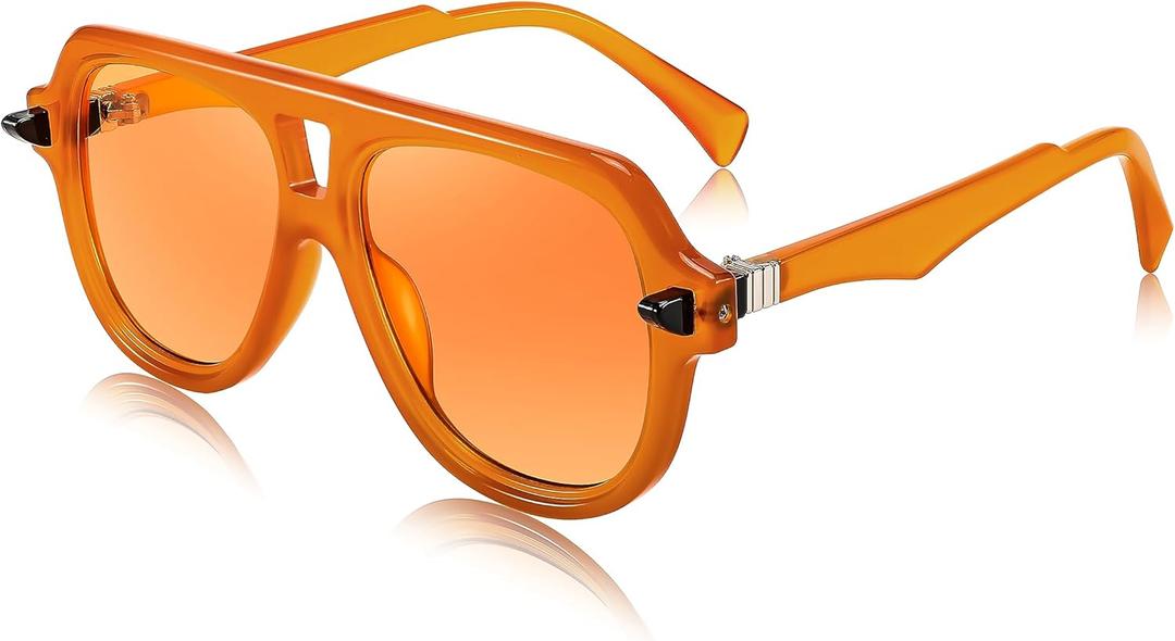 FEISEDY Vintage 70s Aviator Sunglasses Men Women Classic Retro Trendy Large Frame UV400 Sun Glasses B0030 (Orange)