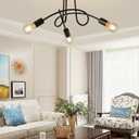 Modern Farmhouse Chandelier,22 Inch 3 Light Sputnik Semi Flush Mount Ceiling Light, Metal Black Rustic Light Fixture for Dining Room Bedroom Kitchen Hallway Entryway