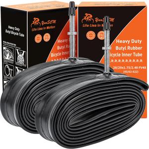 YUNSCM 28"/29" Heavy Duty Bike Tubes 29x1.75/2.4 28x1.75/2.4 (45/62-622) Bike Tubes FV48mm Presta Valve Compatible with 28/29x1.75/1.95/2.0/2.1/2.125/2.2/2.25/2.3/2.40 Bike Bicycle Tire Tubes-2 PCS