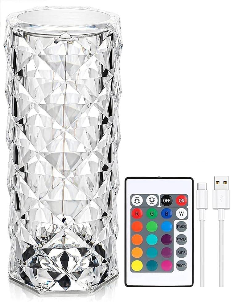 Rose Diamond Table Lamp RGB Color Changing Crystal Night Light, Touch Control Bedside Lamp with USB Rechargeable & Remote, Atmosphere Lamp for Mother's Day Valentines Wedding Decoration (RGB (Red, Green, Blue))