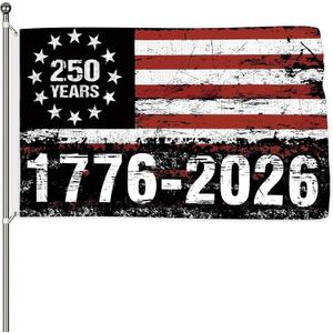 250 Anniversary Flag 3x5 Ft Double Sided 250 Years 1776-2026 250th Anniversary Patriotic Yard Signs Party Supplies Hanging Decor for Room House Welcome Photo Backdrop with Brass Grommets