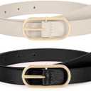 XZQTIVE 2 Pack Women's Skinny Leather Belt Thin Belt for Women with Gold Buckle Plus Size Waist Belt for Jeans Dresses Pants (Fit Pant Size 33-37 in)