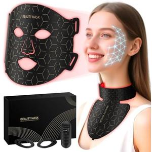 Verfubo Red Light Therapy for Face & Neck, Red Light Mask with 850nm NIR, 7-1 Colors LED Light Therapy mask, Rechargeable LED Face & Neck Mask for Anti-Aging, Skin Firming & Radiant Glow at Home