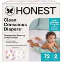 The Honest Company Comfort Dry Diapers, Hypoallergenic, Fragrance-Free, Sensitive Skin, Rose Blossom + Tutu Cute, Club Box Size 2 (12–18 lbs), 72 Count