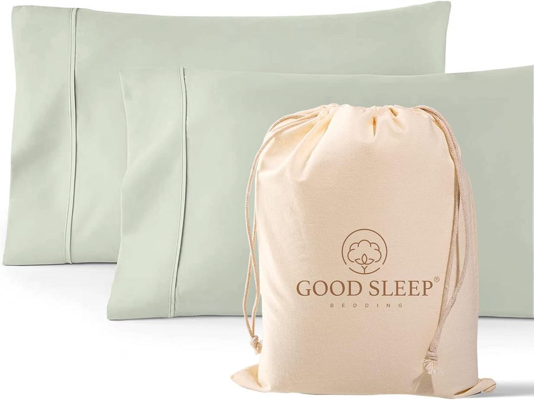 1000 TC Sage Standard Pillowcases Set of 2 100% Egyptian Cotton Pillow Cases with Long Staple Cotton & Sateen Weave, Silky Soft Hotel - Like Bed Pillow Covers for Comfy Sleeping, Snug Fit
