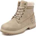 Athlefit Women's Work Waterproof Hiking Combat Boots Lace up Low Heel Booties Ankle Boots Size 7 Khaki