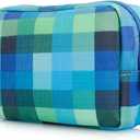 E-Tree Cute Small Makeup Bag, Cosmetic Toiletry Make up Little Items Pouch for Purse, Zipper Mini Tech Charger Cable Electronic Organizer Case, Travel Accessories for Women Men Teen, Blue Checkered