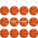 12 PCs Basketball Luggage Tags for Travel Suitcases Labels with Metal Ring 2.75in Basketball Keychain PVC Name Id and DIY Pocket Hug Card for Men Women Travel Bag Suitcase