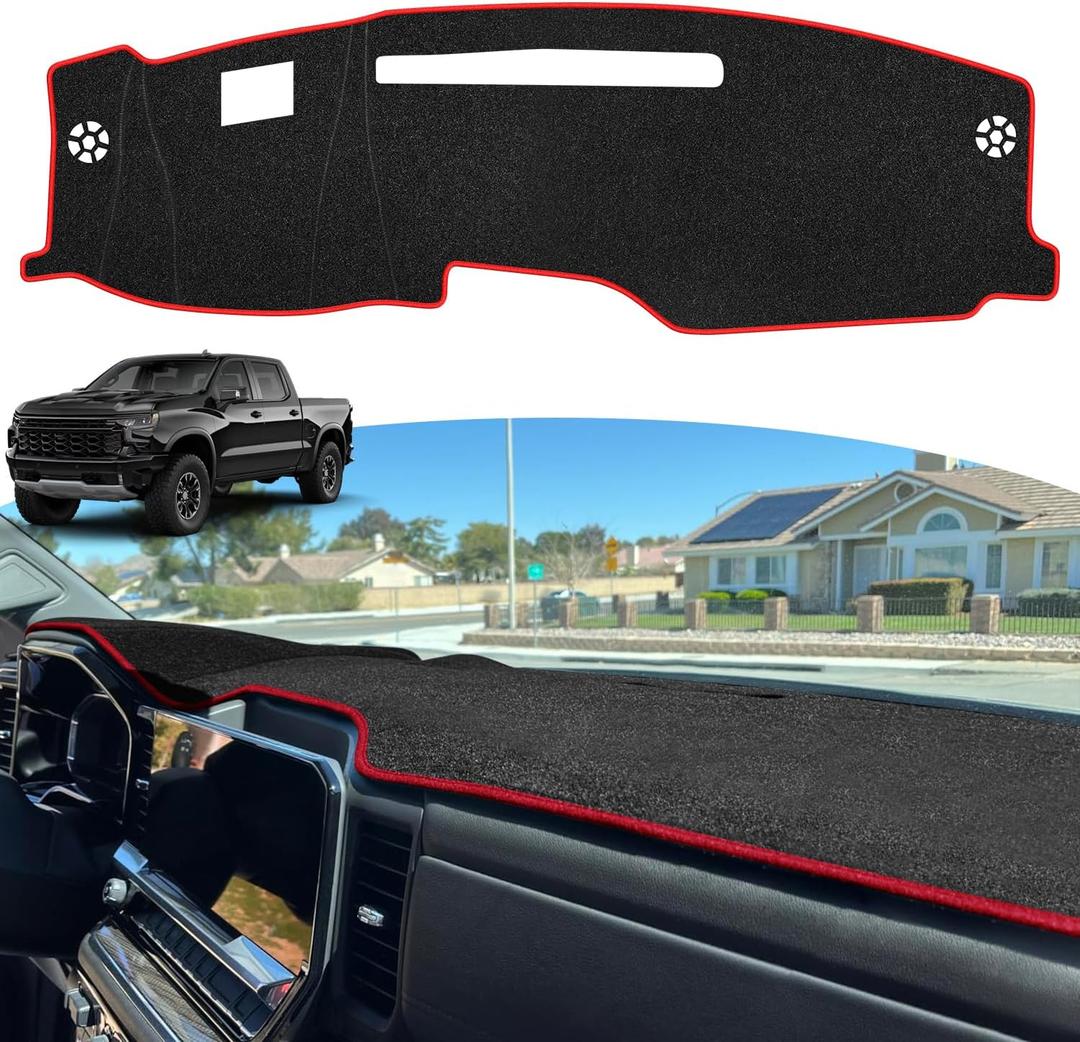 Dash Cover for 2022-2025 2026 Chevy Chevrolet Silverado/GMC Sierra Accessories 1500 2500HD 3500HD Dashboard Cover with HUD Sunshield Non-Slip Center Console Protector Pad (Only fits 13.4 in Screen) (Red)