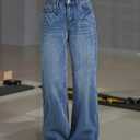 Women Baggy Jeans High Waisted Loose Fit Vintage Oversized Wide Leg Long Denim Pants Trousers (Blue)