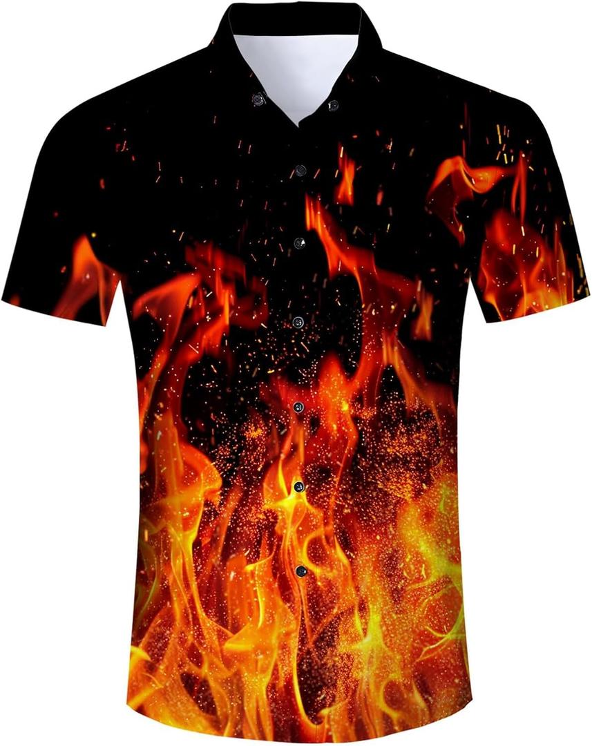 RAISEVERN Mens Hawaiian Shirt Casual Button Down Short Sleeve Tropical Beach Dress Shirt for Summer Holiday (Black, M)