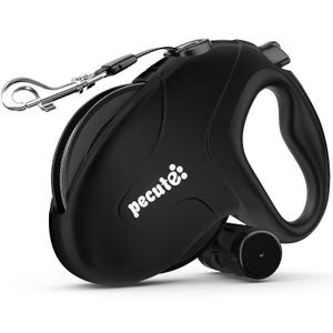 Pecute 32ft Retractable Dog Leash with Poo Bag Holder, Chew Proof Dog Leash with 360° TangleFree Extended, AntiSlip Handle & Quick Brake Button, Suitable for Dogs Up to 110lbs in Weight