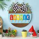 Boao 12 x 12 Inch Hello Summer Door Sign Ice Cream Welcome Summer Wreath Decor Beach Hanging Door Hanger Farmhouse Decorations for Wall Front Porch Decor (Ice Lolly)
