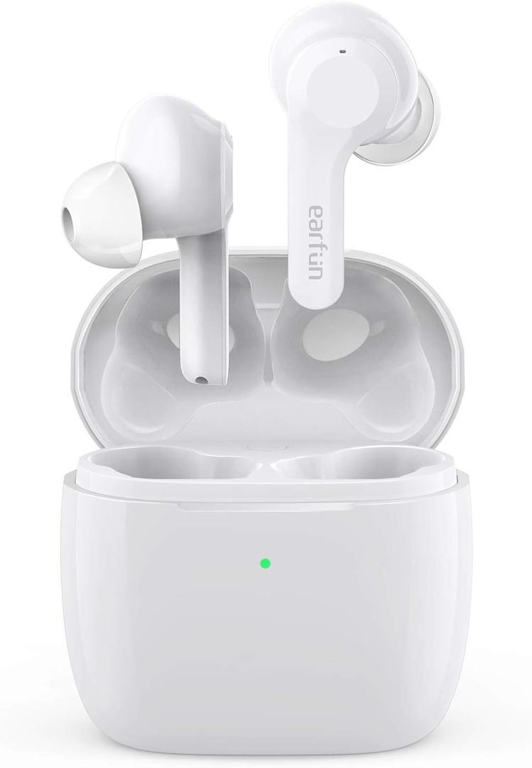 EarFun Air True Wireless Earbuds, Bluetooth Earbuds with 4 Mics, Sweatshield IPX7 Waterproof with Volume Control, USB-C Fast Charge, in-Ear Headphones with Wireless Charging, Deep Bass, 35Hrs, White