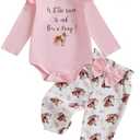 Summffie Newborn Baby Girl Easter Outfit Infant Short Sleeve Bunny Romper Pants Set Headband Cute First Easter Clothes 3-6 M