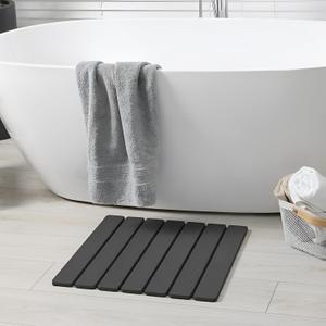 Meowoo Foldable Stone Bath Mat, 16"x12" Diatomaceous Earth Bath Mat, Non-Slip Quick Dry Bathroom Floor Mats, Super Absorbent, Easy to Clean, Stone Bathroom Floor Mats for Bathtub Front - Dark Gray