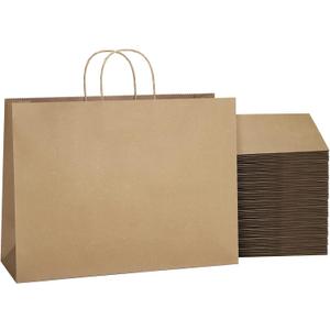 SHOPDAY Brown Paper Bags with Handles, 16x6x12, 25 Pack Large Kraft Paper Tote Bags for Grocery, Business Takeouts
