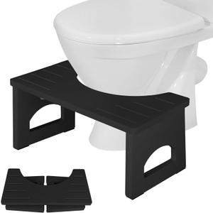 Foldable Toilet Stool, 7 Inch Poop Stool for Bathroom, Bamboo Toilet Stool Squat Adult, Collapsible Squatting Potty Stool with Non-Slip Strip - Improve Squatting Posture and Comfort, Black