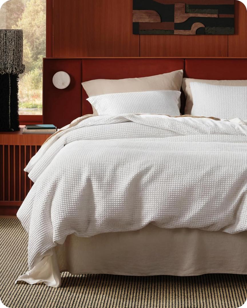 Bedsure Cotton Duvet Cover Set - 100% Cotton Waffle Weave Coconut White Duvet Cover Oversized King Size, PureWoven Breathable Bedding Set for All Season,  120"x98"