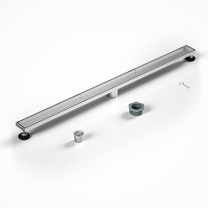Linear Shower Drain 60" Brushed Stainless Steel | Fast Drainage | Tile Inserted | Stainless Floor Drain Grate | Hair Strainer | Drain Key | The Upgrade for Your Bathroom