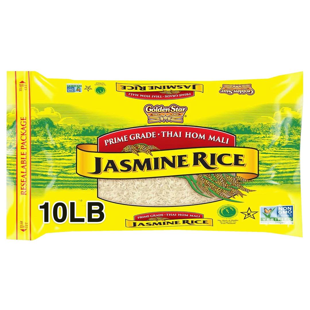Golden Star Thai Hom Mali White Jasmine Rice - Prime Grade White Rice - 10 lb Bag
