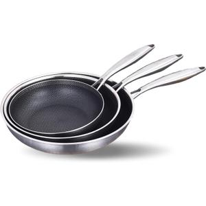 LOLYKITCH Frying Pan Set Nonstick, 8/10/12 Inch Stainless Steel Cookware Set Skillet with Detachable Handle, Induction & Oven Safe, Professional Non-Toxic PFOA Free Pans for Everyday Cooking