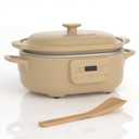 MAGNIFIQUE 4 Quart Multi-Cooker, with 8-in-1 Casserole Programmable Slow Cooker, Dutch Oven, Pasta, Wooden Spoon, Nonstick, Oven Safe Pot to 500F Brown Brown