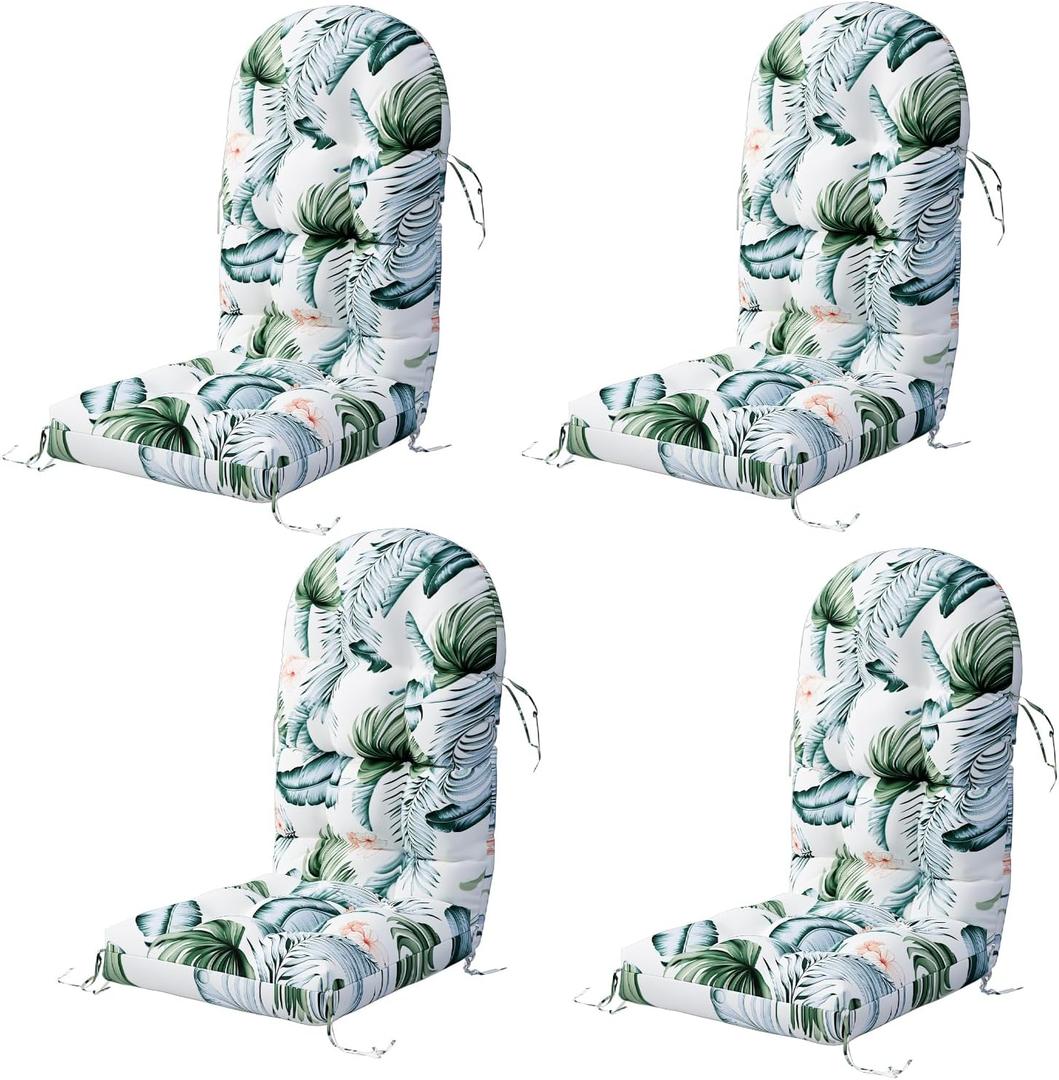 Adirondack Chair Cushion Set of 4, Rocking Chair Cushions, High Back Patio Cushions, Thickened Weather Resistant Patio Cushion with 6 Ties, Non Slip Fade & Waterproof (Hawaii White)