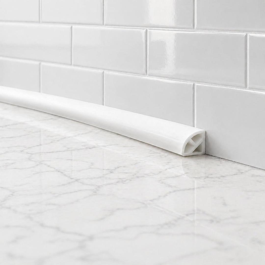 3/4 Inch Flexible Quarter Round Molding, Peel and Stick Rubber Floor Trim, Quarter Round Trim with 3m Tape, Self-Adhesive Bathtub Trim Molding(Hollow, 240Inch)