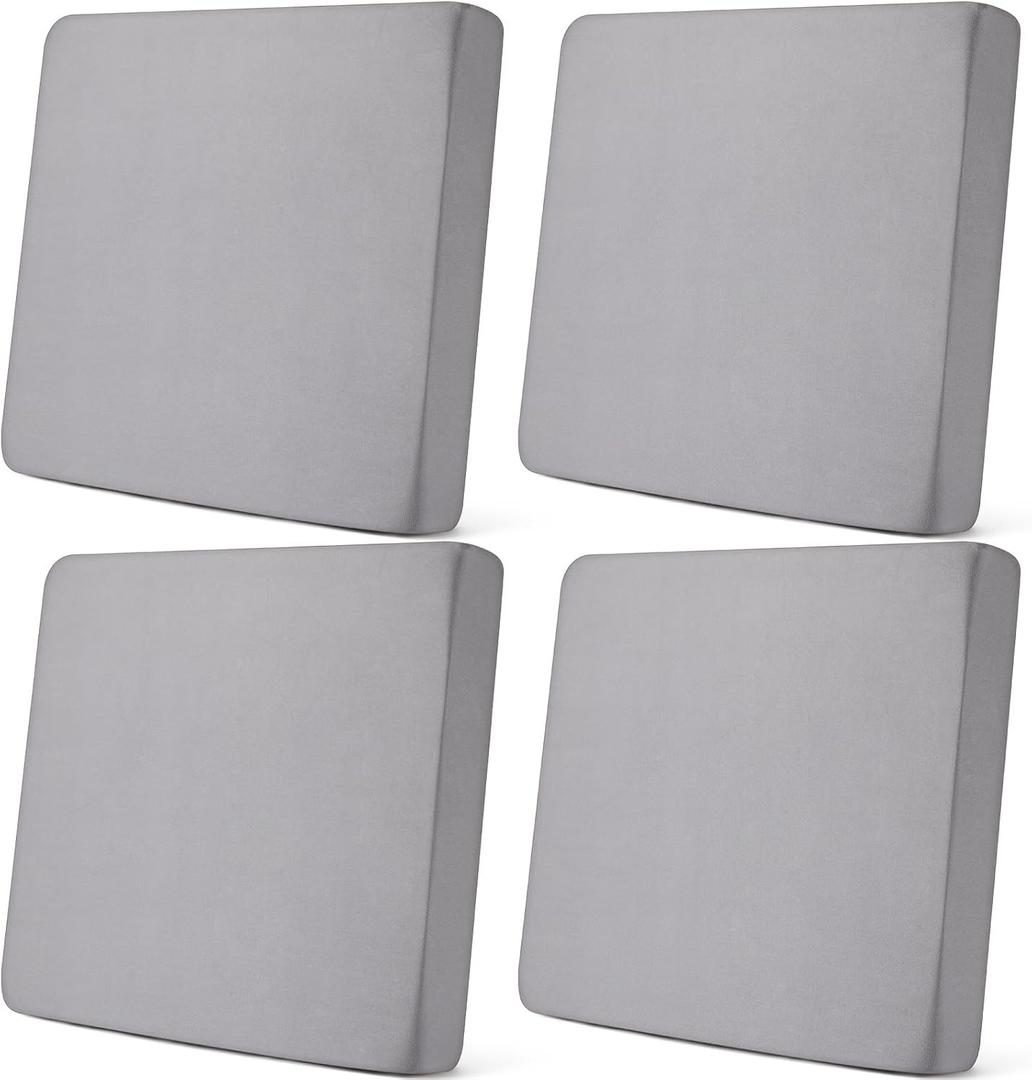 Newwiee Set of 4 Stretch Patio Cushion Covers Sofa Couch Seat Chair Slipcovers Cushion Cover Replacement Furniture Protector for Pets Washable(Light Grey,Seat Cover,Solid)