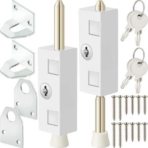 Dunzy 2 Pieces Sliding Door Lock Rectangle Patio Door Lock Keyed for Glass Hinged Security Bar Steel Bolt Zinc Alloy Iron Portable to Prevent Sliding