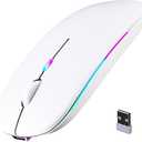 Wireless Bluetooth Mouse, Rechargeable, LED, Silent, Ultra-thin Design (Bluetooth 5.2 and 2.4GHz USB Receiver) | Portable Computer Mouse for Laptops, iPads, MacBooks and Apple Devices (white)