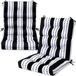 2 Pack High Back Outdoor Chair Cushions Bulk Waterproof Indoor Outdoor Chair Cushion Seat and Back Rocking Chair Cushion Thickened Patio Chair Pad for Indoor and Outdoor (Classic Strip)