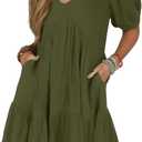 Acelitt Women's Summer Dresses 2026 Beach Casual Deep V Neck Loose Sundress Short Sleeve Mini Dress (Green, S)