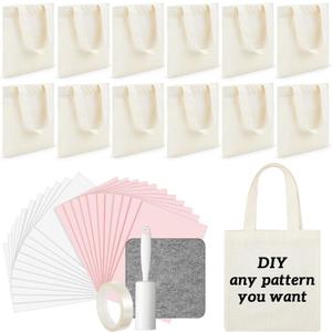 Amylove 65 Pcs Mini Sublimation Bags Set Sublimation Starter Kit with Blank Canvas Tote Bag Thermal Transfer Color Separation Paper Lint Rollers High Temperature Resistant Tape Thermal Transfer Pad