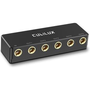 Cubilux Passive 6.35mm Headphones Splitter Box, 1/4 Stereo Multi Audio Distributor, Multiport Quarter Inch TRS TS Aux Splitter for Guitar Signal, Studio Recording, Live Performance, Monitors (Black)