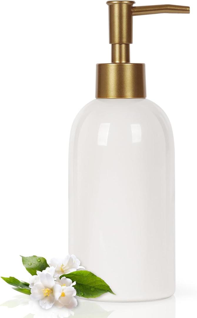 Natheeph 14OZ Ceramic Soap Dispenser Ceramic Soap Pump Dispenser Can Fill Liquid for Bathroom/Kitchen (White)