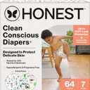 The Honest Company Clean Conscious Diapers for Delicate Skin | Up to 100% Leakproof | Hypoallergenic, Fragrance Free | Gender Neutral | Super Club Box, Size 7 (41+ lbs), 64 Count (Prints May Vary) (Barnyard Babies + Pattern Play)