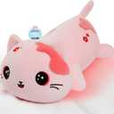 Microwave Weighted Cat Stuffed Animal - 2.2 Pounds Big Pink Cat Plush Machine Washable Unscented Cute Heating Pad Animal Pillow Warm Plushies Toy for Adults Kids Pink Flower Embroidery 15 Inch, 6 inches x 10 inches x 15 inches