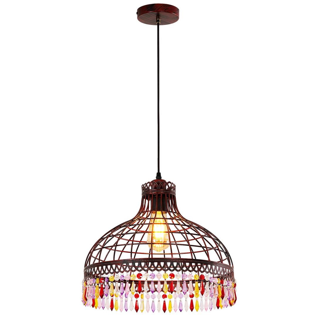 YHANFENGCY 16-inch Wrought Iron Tiffany-Style Chandelier, Industrial Retro Wine-red Wrought Iron Lighting Fixture, Suitable for Kitchen Island, Game Room, Dining Room, bar Counter