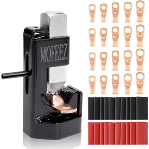 MOFEEZ Hammer Lug Crimper Tool for 8 AWG - 0000 AWG Battery and Welding Cables with 20pcs Terminal Connectors and 20pcs 3:1 Heat Shrink Tubes